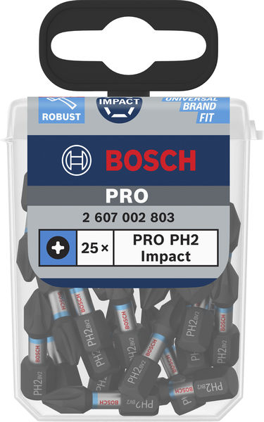 BOSCH PRO Phillips Impact Bit, PH2, 25 mm, Display, 10 x 25-tlg