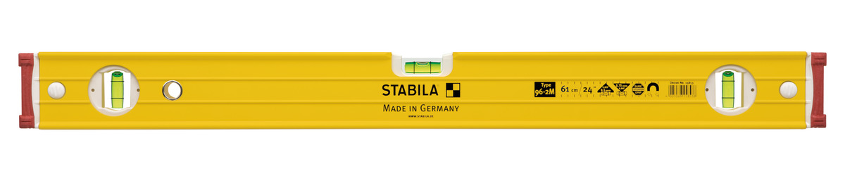 STABILA Magnet-Wasserwaage Type 96-2 M, 122 cm, extrasteifes Alu-Profil, extrastarke Seltenerd-Magnete, 1 Horizontal-/2 Vertikal-Libellen, stoßdämpfende Endkappen, Rutsch-Stopper, Made in Germany