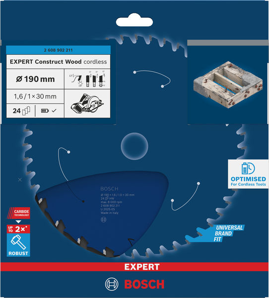 BOSCH EXPERT Construct Wood Kreissägeblatt, 190x1,6x30 mm, T24