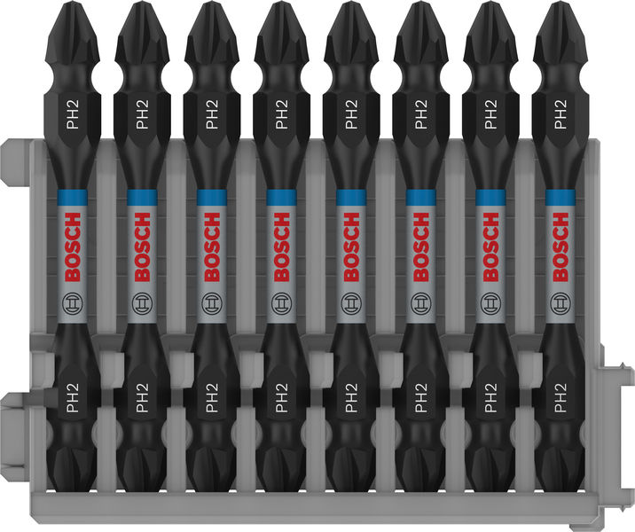 BOSCH PRO Impact Schrauberbit mit Doppelklingen und Pick and Click, PH2, 65 mm, 8-tlg. BOSCH PRO Impact Schrauberbit mit Doppelklingen und Pick and Click, PH2, 65 mm, 8-tlg.