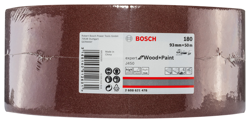 BOSCH Schleifblatt J450 Expert for Wood and Paint, 93 mm x 50 m, G180 BOSCH Schleifblatt J450 Expert for Wood and Paint, 93 mm x 50 m, G180