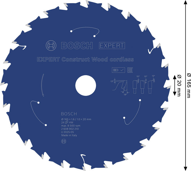 BOSCH EXPERT Construct Wood Kreissägeblatt, 165x1,6x20 mm, T24