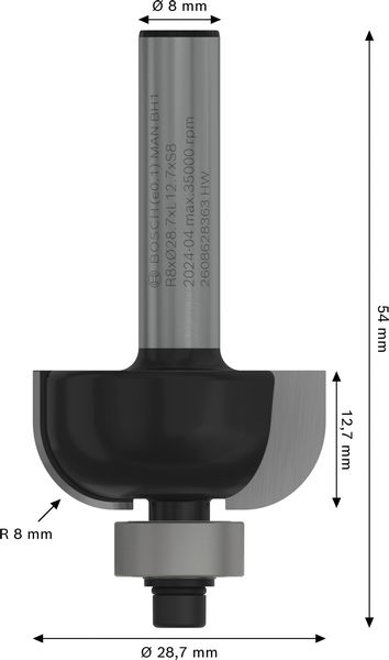 BOSCH PRO Hohlkehlfräser, R 8, Schaft 8 mm