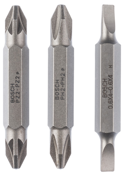 BOSCH Doppelklingenbit-Set, 3-teilig, S0,6x4,0, S0,6x4,0, PH2, PH2, PZ2, PZ2, 45 mm BOSCH Doppelklingenbit-Set, 3-teilig, S0,6x4,0, S0,6x4,0, PH2, PH2, PZ2, PZ2, 45 mm