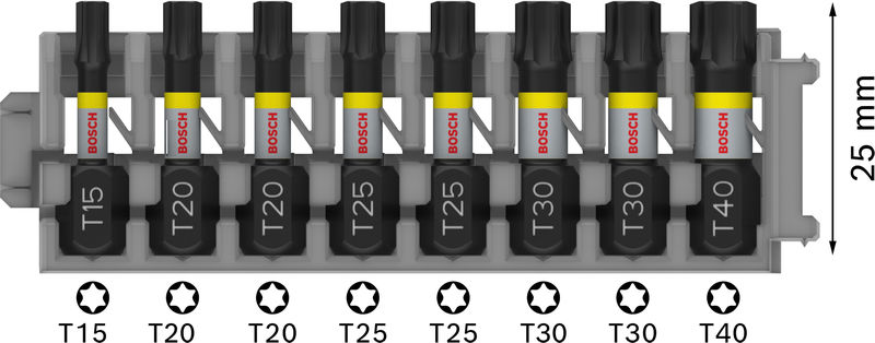BOSCH PRO Torx Impact Bit Set, T15; T20(x2); T25(x2); T30(x2); T40, 25 mm, 8-tlg.