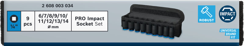 BOSCH PRO Impact Steckschlüsselsatz Set, 1/4", Standard, 9-tlg. BOSCH PRO Impact Steckschlüsselsatz Set, 1/4", Standard, 9-tlg.
