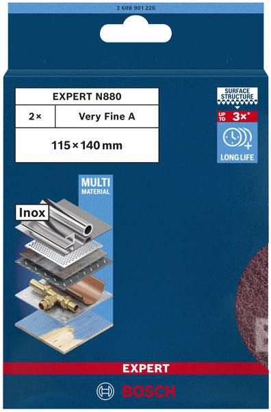 BOSCH EXPERT N880 Vliespad, 115x140mm, Sehr feines AlOx BOSCH EXPERT N880 Vliespad, 115x140mm, Sehr feines AlOx