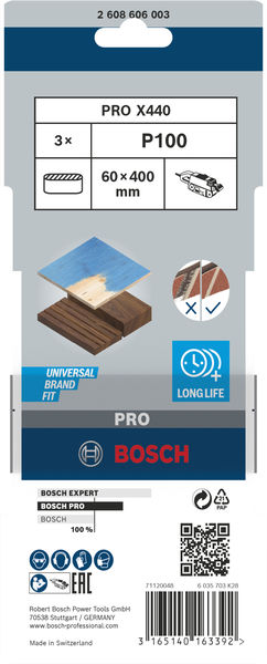 BOSCH PRO X440 Schleifband, 60 x 400 mm, 100, 3-tlg.