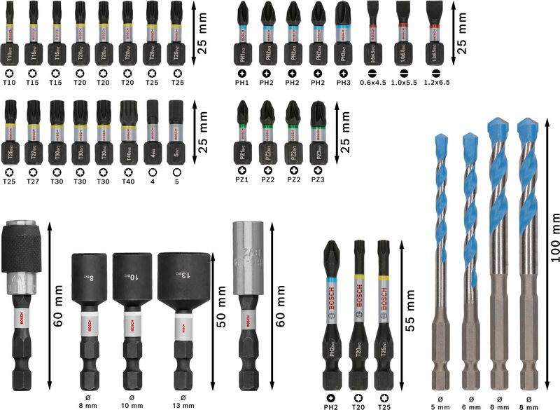 BOSCH PRO Impact Schrauberbits und Multi Construction Bohrer Set, 40-tlg. BOSCH PRO Impact Schrauberbits und Multi Construction Bohrer Set, 40-tlg.