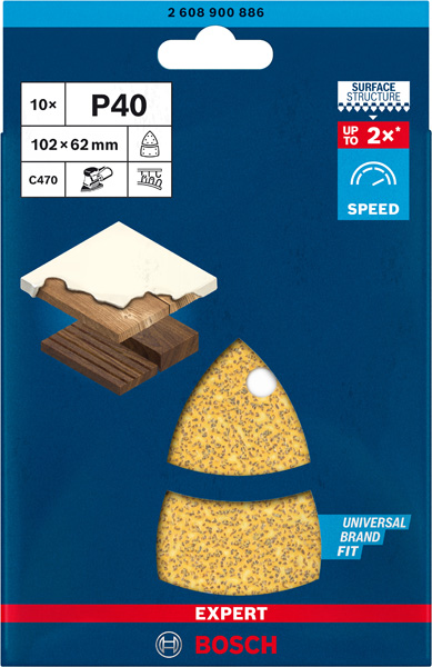 BOSCH EXPERT C470 Schleifblatt, 102x62mm, K40, 11 Löcher, 10-tlg.