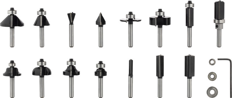 BOSCH PRO Fräsersatz gemischt, Schaft 1/4", 15-tlg