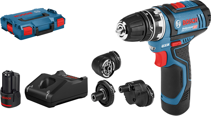 BOSCH Akku-Bohrschrauber GSR 12V-15 FC, mit 2 x 2.0 Ah-Akku, L-BOXX, 4 Aufsätze