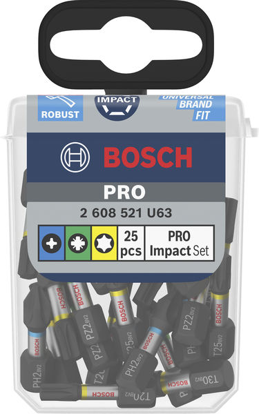 BOSCH PRO Impact Bit Set, 25 mm, Display, 10 x 25-tlg