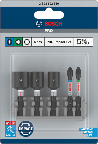 BOSCH PRO Impact Set mit Steckschlüsseln, PH2x50, PZ2x50, NS8x50, NS10x50, NS13x50 mm