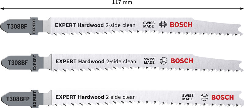 BOSCH EXPERT Hardwood 2-side clean Stichsägeblatt-Set, 3-tlg., (2xT308BF, 1xT308BFP) BOSCH EXPERT Hardwood 2-side clean Stichsägeblatt-Set, 3-tlg., (2xT308BF, 1xT308BFP)