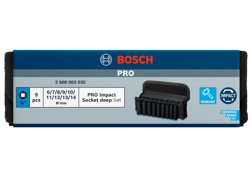 BOSCH PRO Impact Steckschlüsselsatz Set, 1/4", tief, 9-tlg.