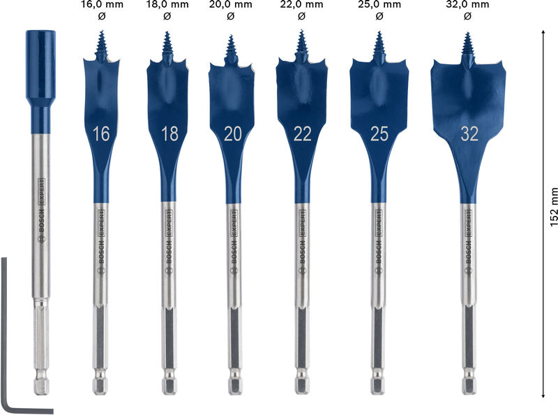 BOSCH EXPERT Self Cut Speed Flachfräsbohrer-Set, 16-32mm + Verlängerung 152 mm, 7?tlg. BOSCH EXPERT Self Cut Speed Flachfräsbohrer-Set, 16-32mm + Verlängerung 152 mm, 7?tlg.