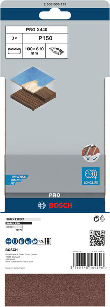 BOSCH PRO X440 Schleifband, 100 x 610 mm, 150, 3-tlg.