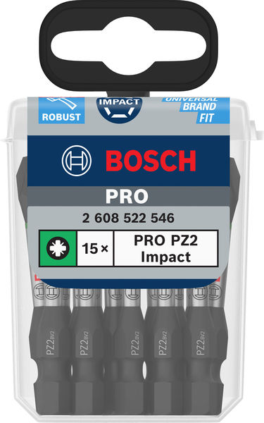 BOSCH PRO Pozidriv Impact Bit, PZ2, 55 mm, 15-tlg.
