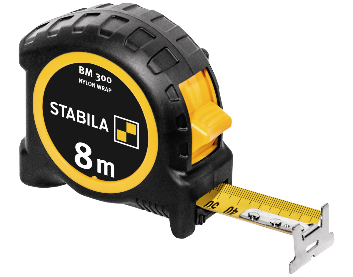 STABILA Taschenbandmaß BM 300, 8 m, Maßband mit doppelseitiger 1000er-Skala, metrisch, bruchsicheres PC/ABS-Gehäuse, SPIKES-Haken, Stahlband mit NYLON-WRAP-Ummantelung, Gürtel-Clip, MID-Genauigkeit STABILA Taschenbandmaß BM 300, 8 m, Maßband mit doppelseitiger 1000er-Skala, metrisch, bruchsicheres PC/ABS-Gehäuse, SPIKES-Haken, Stahlband mit NYLON-WRAP-Ummantelung, Gürtel-Clip, MID-Genauigkeit