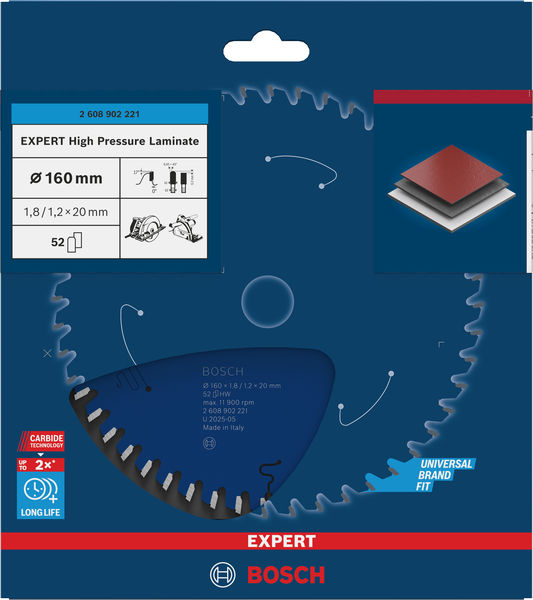 BOSCH EXPERT High Pressure Laminate Kreissägeblatt, 160x20 mm, Z52