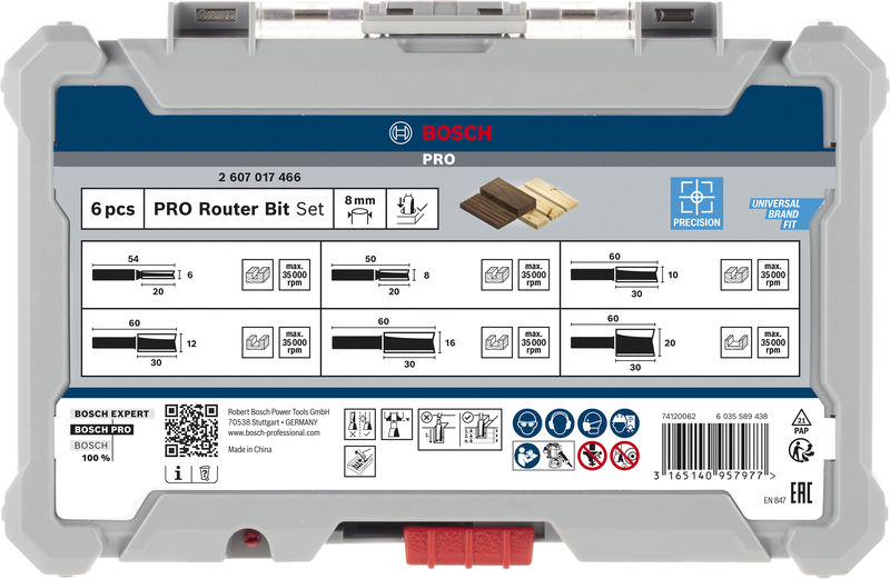 BOSCH PRO Nutfräser-Set, Schaft 8 mm, 6-tlg BOSCH PRO Nutfräser-Set, Schaft 8 mm, 6-tlg
