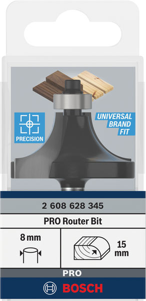 BOSCH PRO Abrundfräser, R 15, Schaft 8 mm