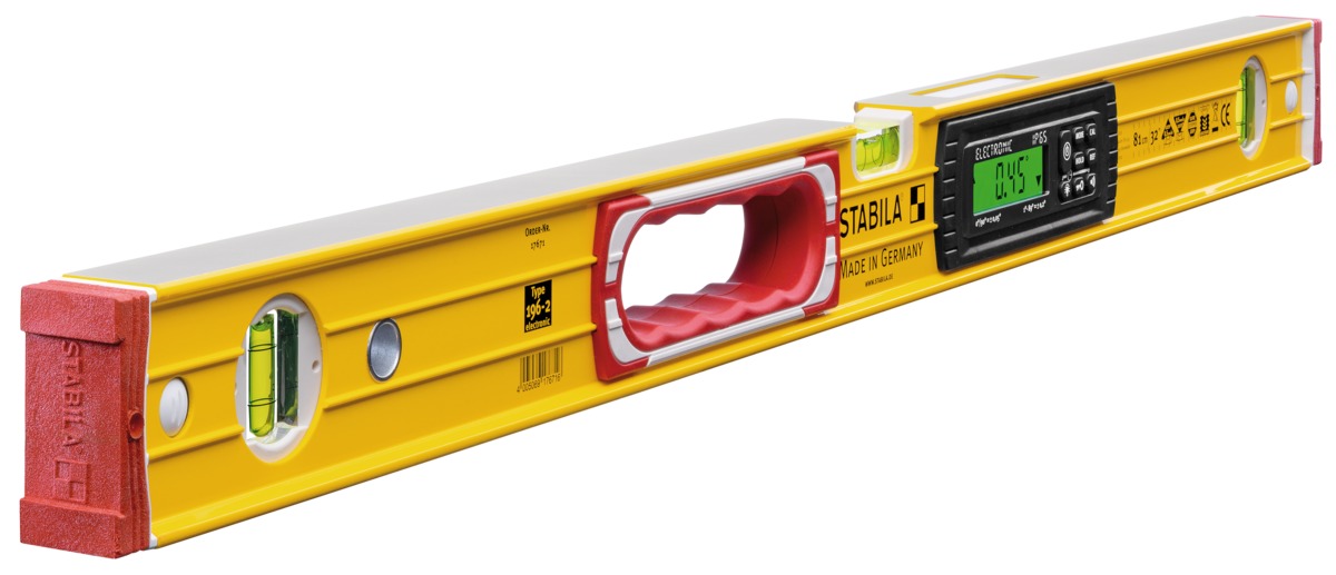 STABILA Elektronische Wasserwaage TECH 196, 81 cm, 2 Digital-Displays, Messbereich: 0° – 360° (4 x 90°), Anzeige-Modi: °, %, mm/m, in/ft, Schutzklasse IP 65, Wasserwaagen-Tasche STABILA Elektronische Wasserwaage TECH 196, 81 cm, 2 Digital-Displays, Messbereich: 0° – 360° (4 x 90°), Anzeige-Modi: °, %, mm/m, in/ft, Schutzklasse IP 65, Wasserwaagen-Tasche