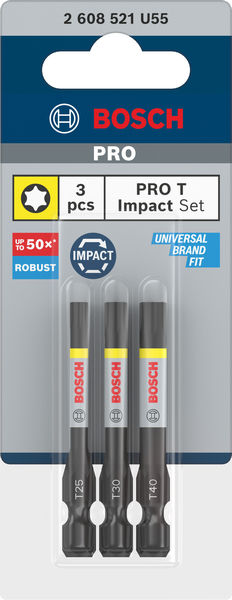 BOSCH PRO T Impact Bit Set, T25, T30, T40, 55 mm, 3-tlg BOSCH PRO T Impact Bit Set, T25, T30, T40, 55 mm, 3-tlg