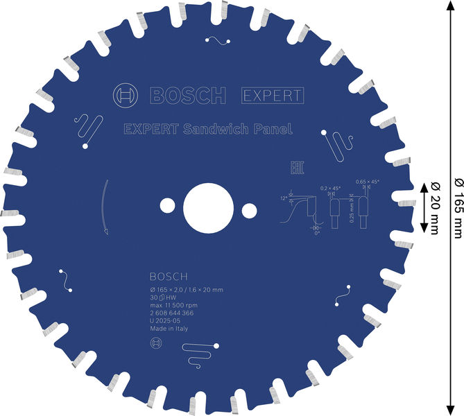 BOSCH EXPERT Sandwich Panel Kreissägeblatt, 165x2/1,6x20 mm, Z30