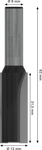 BOSCH PRO Nutfräser, zweischneidig, Ø 12 x L 31,5, Schaft 8 mm BOSCH PRO Nutfräser, zweischneidig, Ø 12 x L 31,5, Schaft 8 mm