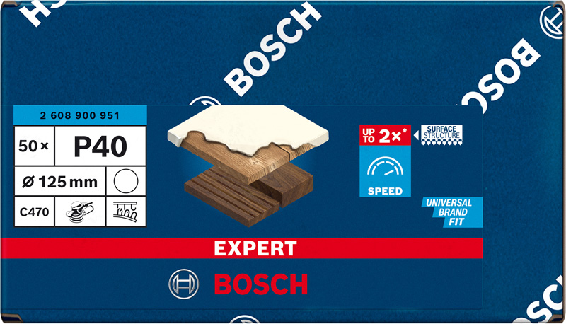 BOSCH EXPERT C470 Schleifblatt, 125mm, K40, keine Löcher, 50-tlg.