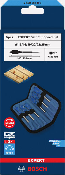 BOSCH EXPERT Self Cut Speed Flachfräsbohrer-Set, 13/16/19/20/22/25/25/32, 6?tlg. BOSCH EXPERT Self Cut Speed Flachfräsbohrer-Set, 13/16/19/20/22/25/25/32, 6?tlg.
