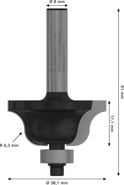 BOSCH PRO Profilfräser klassisch, R 6,3, Schaft 8 mm