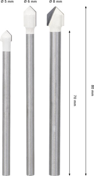 BOSCH CYL-9 Soft Ceramic Bohrer-Set, 5 x 70; 6 x 80; 8 x 80 mm, 3-tlg. BOSCH CYL-9 Soft Ceramic Bohrer-Set, 5 x 70; 6 x 80; 8 x 80 mm, 3-tlg.