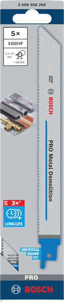 BOSCH PRO Metal Demolition S1025VF Säbelsägeblatt, 1,25 x 19 x 200 mm, 5-tlg. BOSCH PRO Metal Demolition S1025VF Säbelsägeblatt, 1,25 x 19 x 200 mm, 5-tlg.