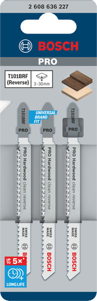 BOSCH PRO Hardwood clean reverse T101BRF Stichsägeblatt, 100 mm, 3-tlg. BOSCH PRO Hardwood clean reverse T101BRF Stichsägeblatt, 100 mm, 3-tlg.