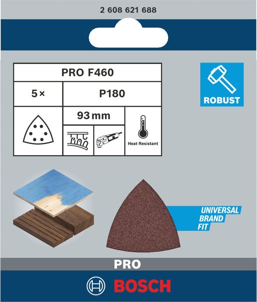 BOSCH PRO F460 Schleifblatt, 93 x 93 mm; G180, 5-tlg. BOSCH PRO F460 Schleifblatt, 93 x 93 mm; G180, 5-tlg.