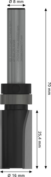 BOSCH PRO Bündigfräser mit obenliegendem Führungskugellager, Ø16 x L25,4, Schaft 8 mm