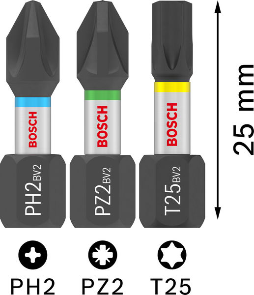 BOSCH PRO Impact Bit Set, 25 mm, Display, 10 x 25-tlg