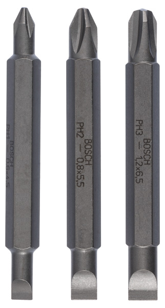 BOSCH Doppelklingenbit-Set, 3-teilig, S0,6x4,5, PH1, S0,8x5,5, PH2, S1,2x6,5, PH3,60mm BOSCH Doppelklingenbit-Set, 3-teilig, S0,6x4,5, PH1, S0,8x5,5, PH2, S1,2x6,5, PH3,60mm