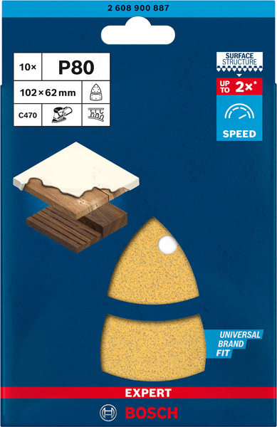 BOSCH EXPERT C470 Schleifblatt, 102x62mm, K80, 11 Löcher, 10-tlg.