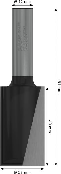 BOSCH PRO Nutfräser, zweischneidig, Ø 25 x L 40, Schaft 12 mm