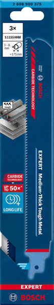 BOSCH EXPERT S1155HHM Medium-Thick Tough Metal Säbelsägeblatt, 3-tlg.