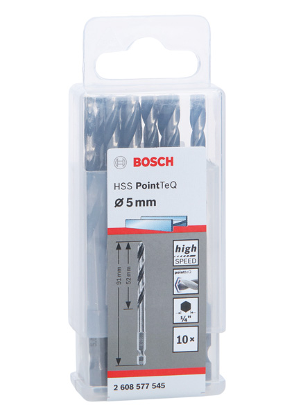 BOSCH HSS PointTeQ Sechskantbohrer 5,0 mm, 10er-Pack BOSCH HSS PointTeQ Sechskantbohrer 5,0 mm, 10er-Pack