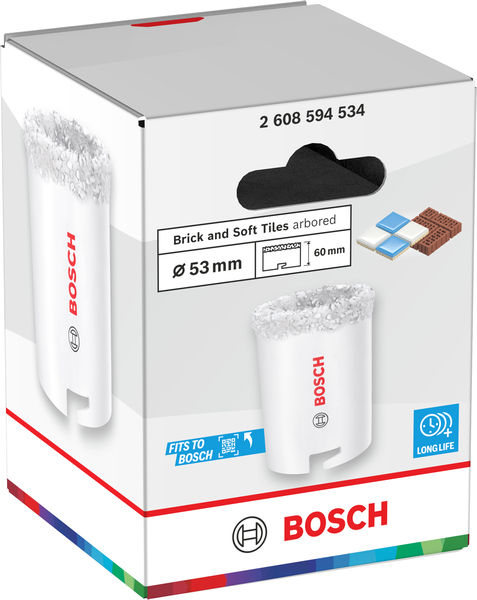 BOSCH Brick and Soft Tile Lochsäge mit Aufsteckhalter, 53 x 60 mm BOSCH Brick and Soft Tile Lochsäge mit Aufsteckhalter, 53 x 60 mm