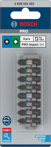 BOSCH PRO Impact Schrauberbit-Set, PH1/PH2/PH3/PZ1/PZ2/PZ3, 25 mm, 8-tlg