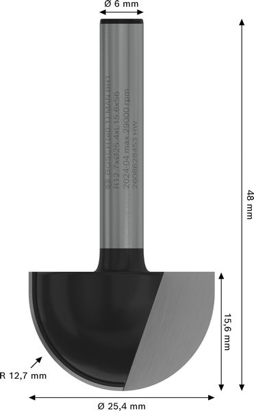 BOSCH PRO Hohlkehlfräser, R 12,7, Schaft 6 mm BOSCH PRO Hohlkehlfräser, R 12,7, Schaft 6 mm