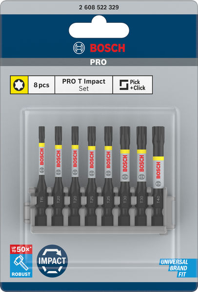 BOSCH PRO Torx Impact Bit Set, T15; T20(x2); T25(x2); T30(x2); T40, 55 mm, 8-tlg.