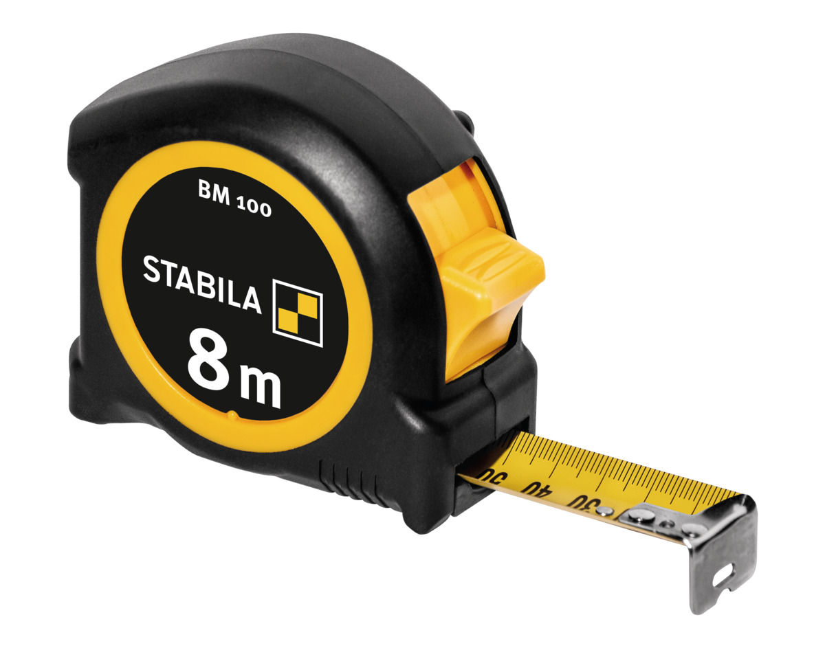 STABILA Taschenbandmaß BM 100, 8 m, Maßband mit metrischer 1000er-Skala, bruchsicheres ABS-Gehäuse, beweglicher Anfangshaken, Gürtel-Clip, MID-Genauigkeit STABILA Taschenbandmaß BM 100, 8 m, Maßband mit metrischer 1000er-Skala, bruchsicheres ABS-Gehäuse, beweglicher Anfangshaken, Gürtel-Clip, MID-Genauigkeit